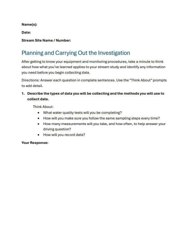 Student worksheet for Fall Day 3